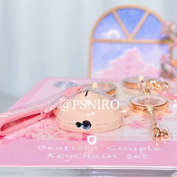 Starbucks Korea Keychain Cherry Blossom Bearista Lock and Key - Picture 3 of 4